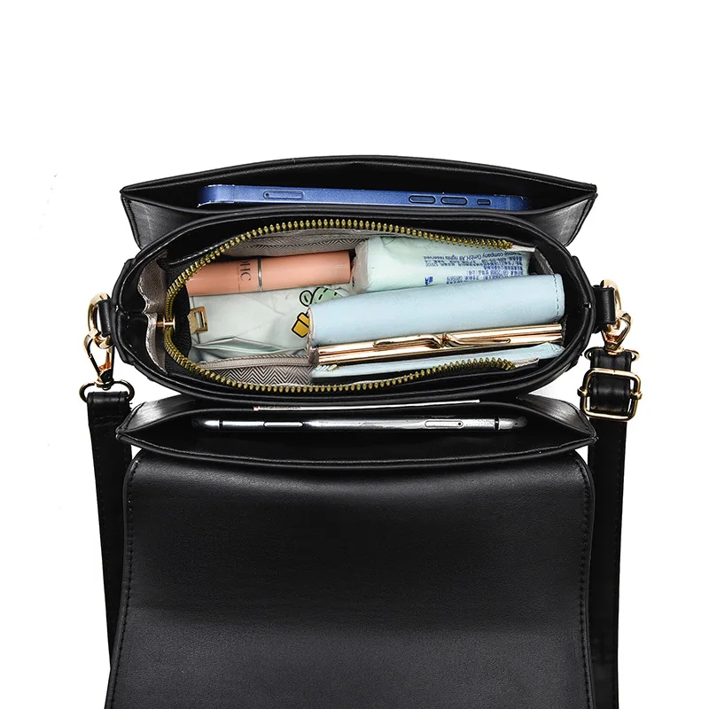 Новост 2023 Година, модерна чанта през рамо, корейската версия, просто женствена чанта през рамо с капак, малка чанта, калъф за телефон, портфейл с капак, малки чанти за ръце5