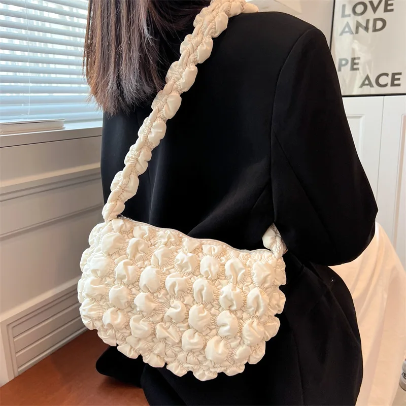 Модни стеганая чанта през рамо за жени, дизайнерски плиссированная чанта-облак, универсална лека чанта за през рамо с голям капацитет, тенденция4