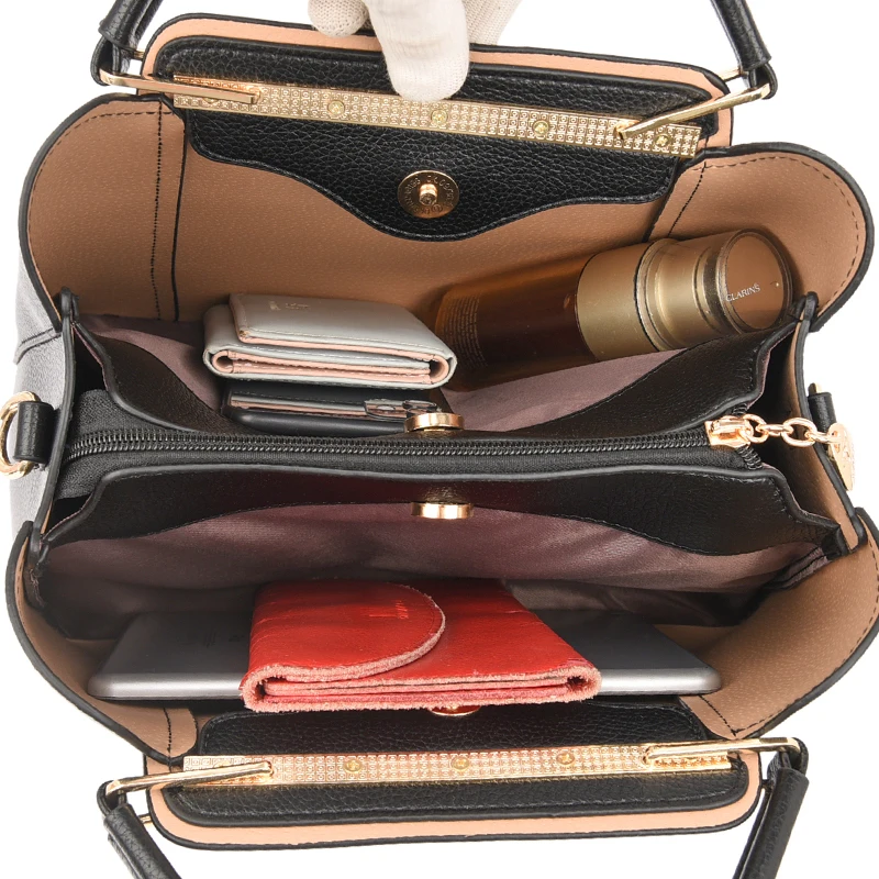 Луксозни дизайнерски дамски чанти от изкуствена кожа, 3 пласта, чанти през рамо, женствена чанта за пазаруване с голям капацитет, чанта-тоут 2#3