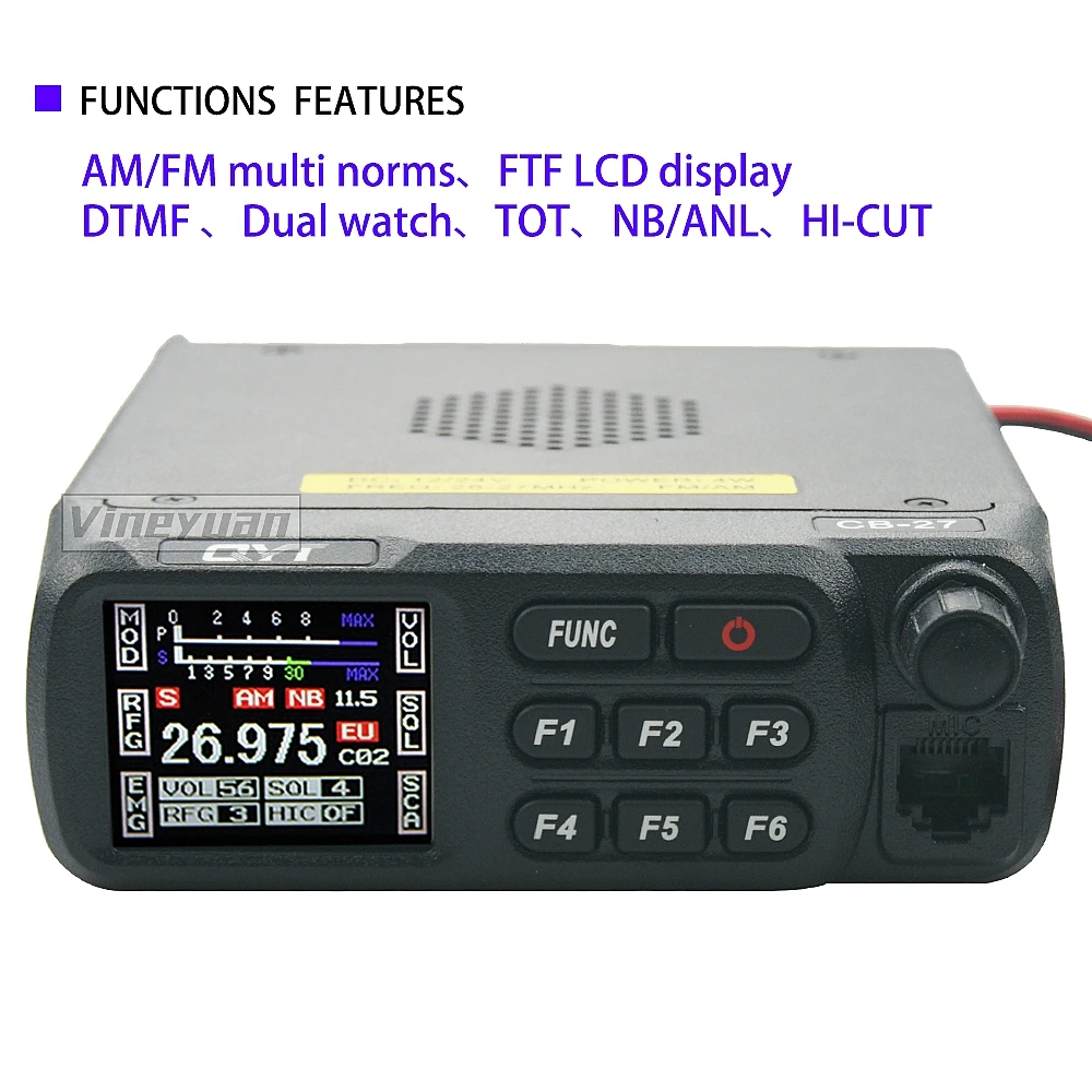 QYT CB-27 CB Радио 26,965-27,405 Mhz AM/FM 12/24 В, 4 W, екран LCD, късо Съединение, Гражданския обхват, Мультистандартное мобилно радио CB1