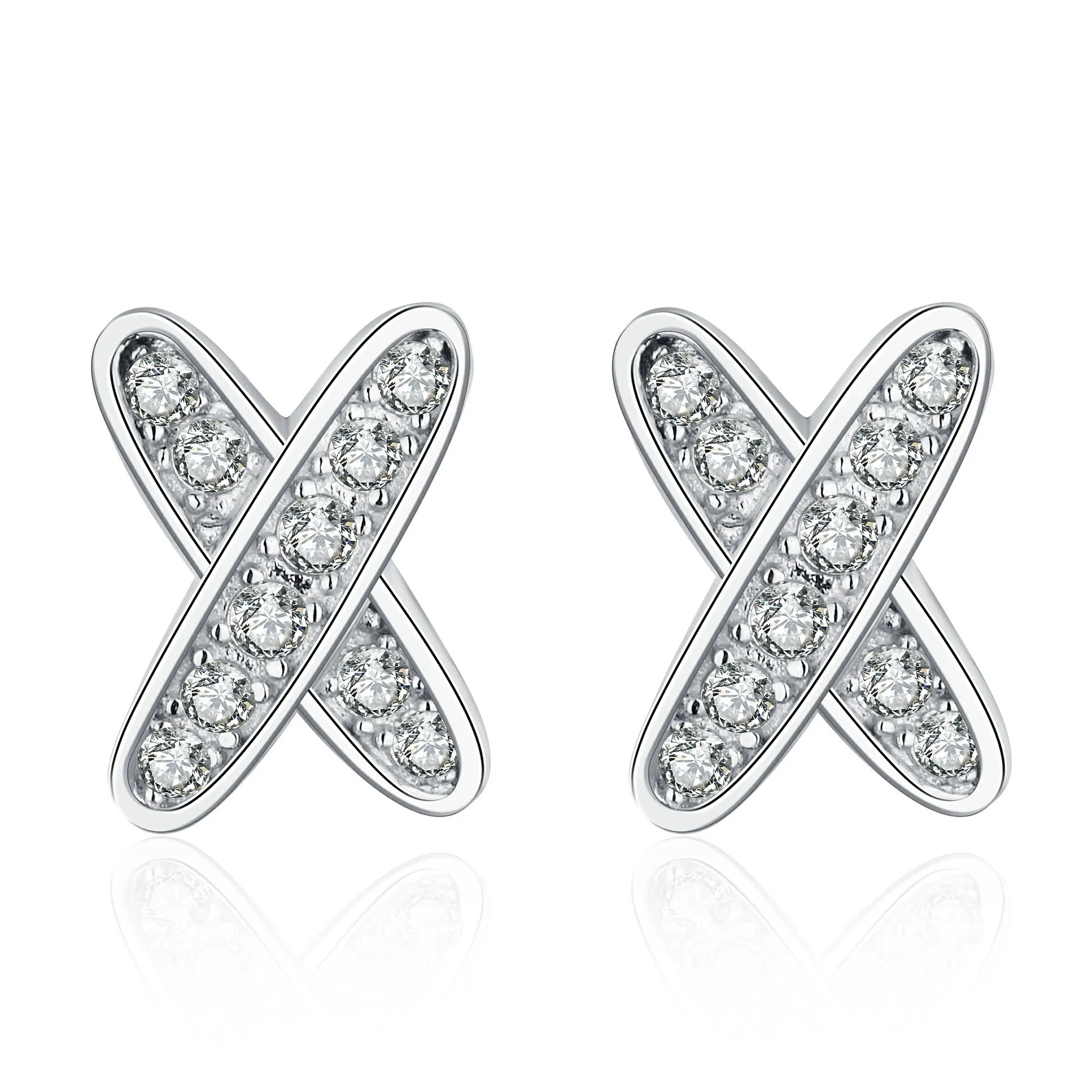Истински муассанит минава diamond тест Обеци-карамфил за жени от 100% 925 сребро във формата на буквата X, за сватбени партита Бижута подарък0