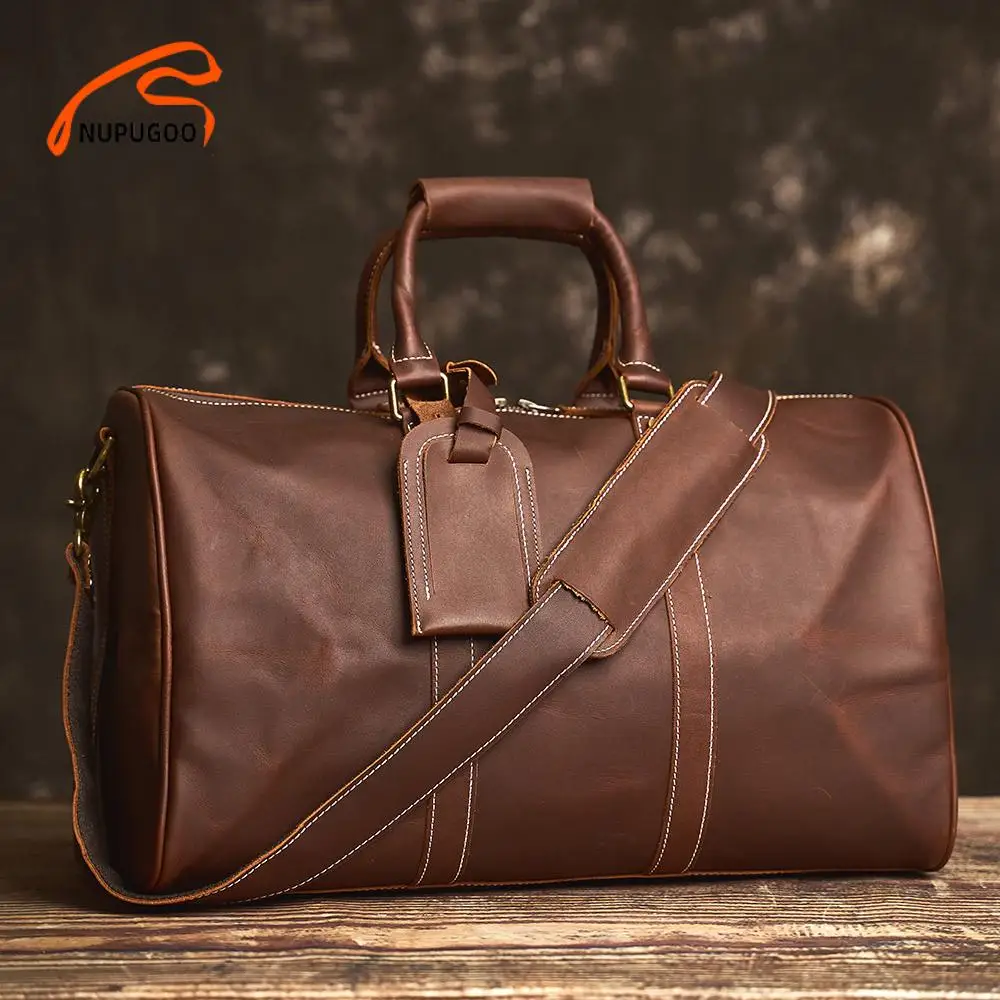 Реколта мъжка чанта от естествена кожа, чанта, голям капацитет, ежедневна чанта през рамо, преден джоб с цип за 14-инчов лаптоп NUPUGOO1