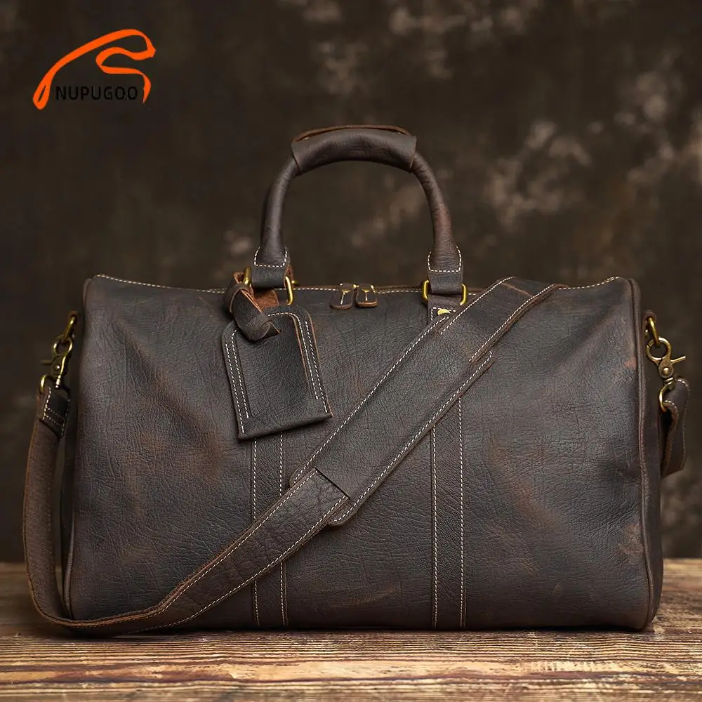 Реколта мъжка чанта от естествена кожа, чанта, голям капацитет, ежедневна чанта през рамо, преден джоб с цип за 14-инчов лаптоп NUPUGOO3