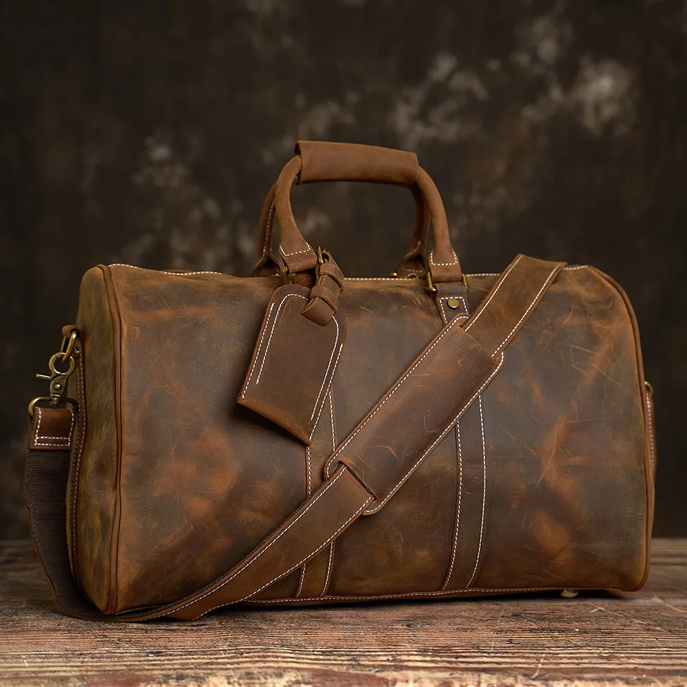 Реколта мъжка чанта от естествена кожа, чанта, голям капацитет, ежедневна чанта през рамо, преден джоб с цип за 14-инчов лаптоп NUPUGOO5