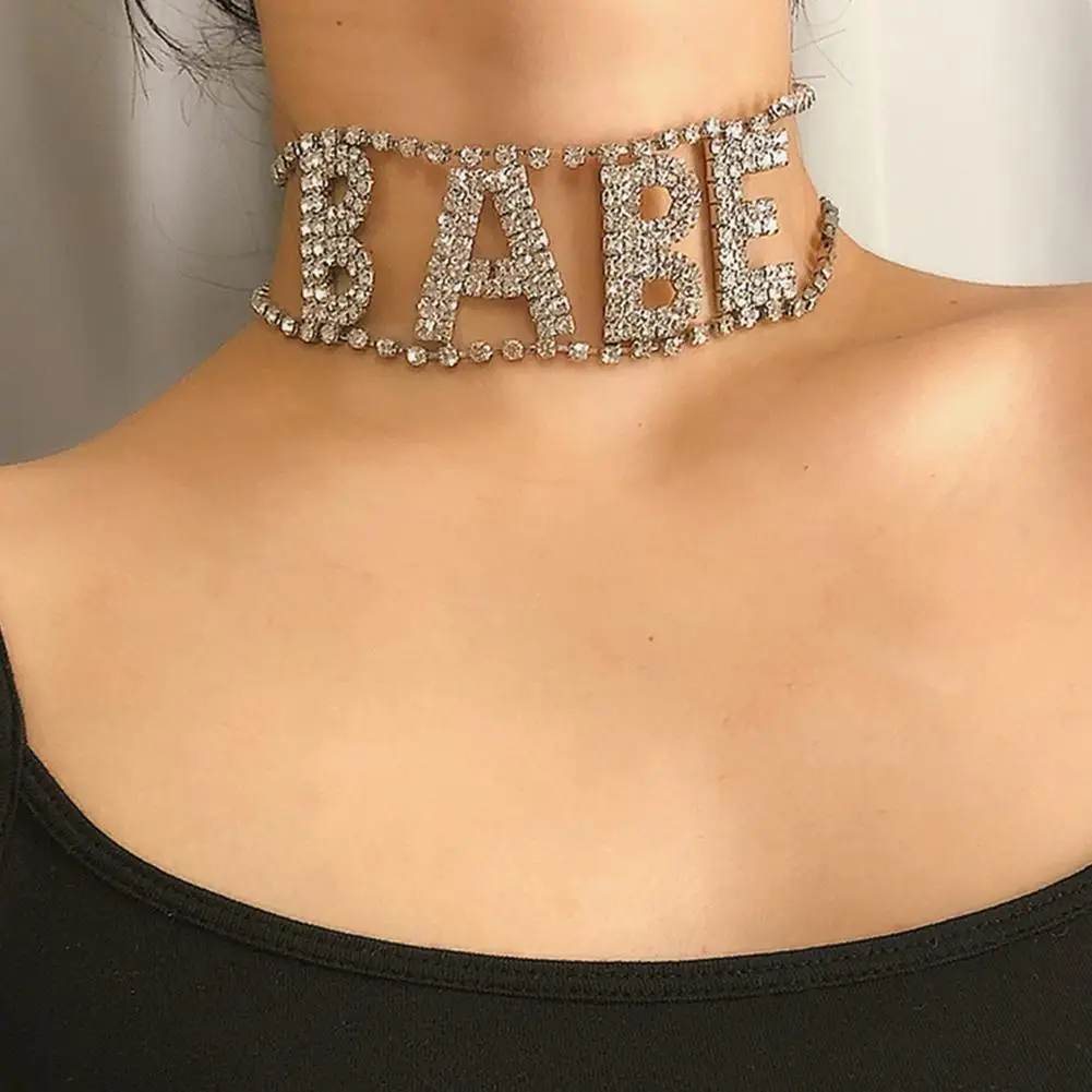 Модни Луксозни дамски колиета Бейб с надпис Crystal, инкрустированное диамантени колиета-чокер0