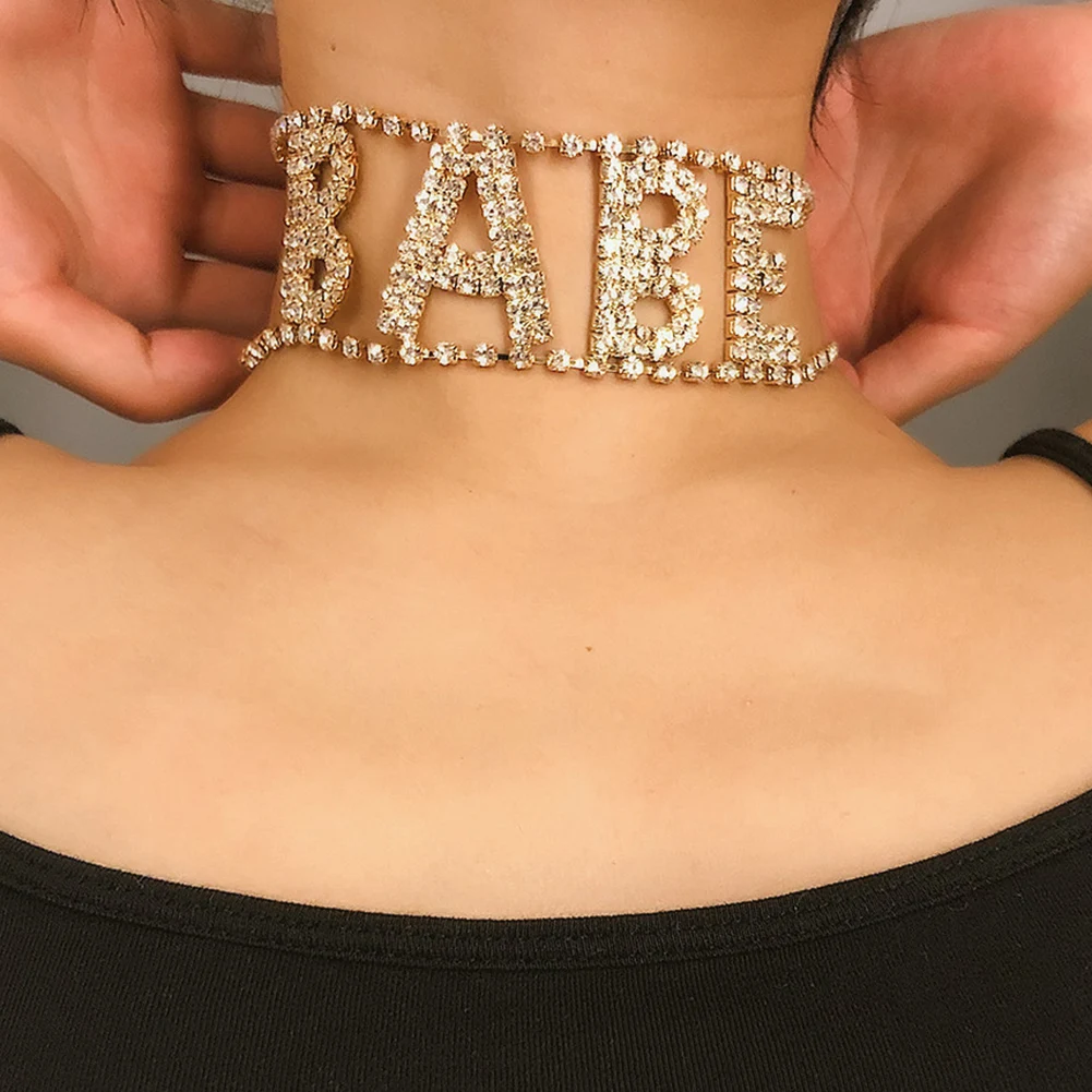 Модни Луксозни дамски колиета Бейб с надпис Crystal, инкрустированное диамантени колиета-чокер1