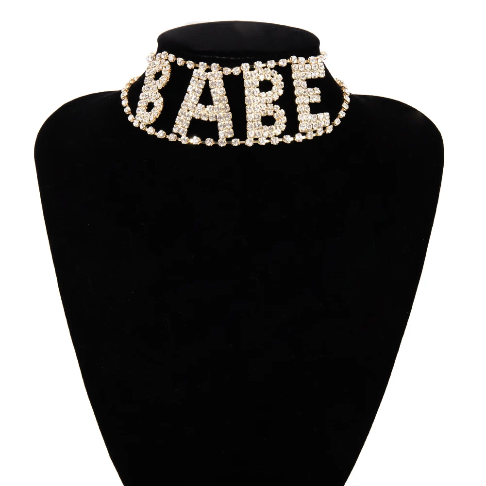 Модни Луксозни дамски колиета Бейб с надпис Crystal, инкрустированное диамантени колиета-чокер2