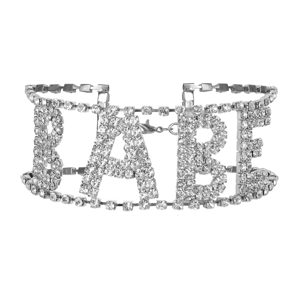 Модни Луксозни дамски колиета Бейб с надпис Crystal, инкрустированное диамантени колиета-чокер4