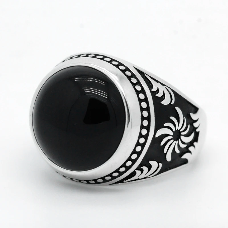 Мъжки Пръстени от Сребро 925 проба, ислямското мюсюлманската с черен камък оникс, мъжки пръстен, ретро дизайн, турски бижута ръчна изработка, подарък0