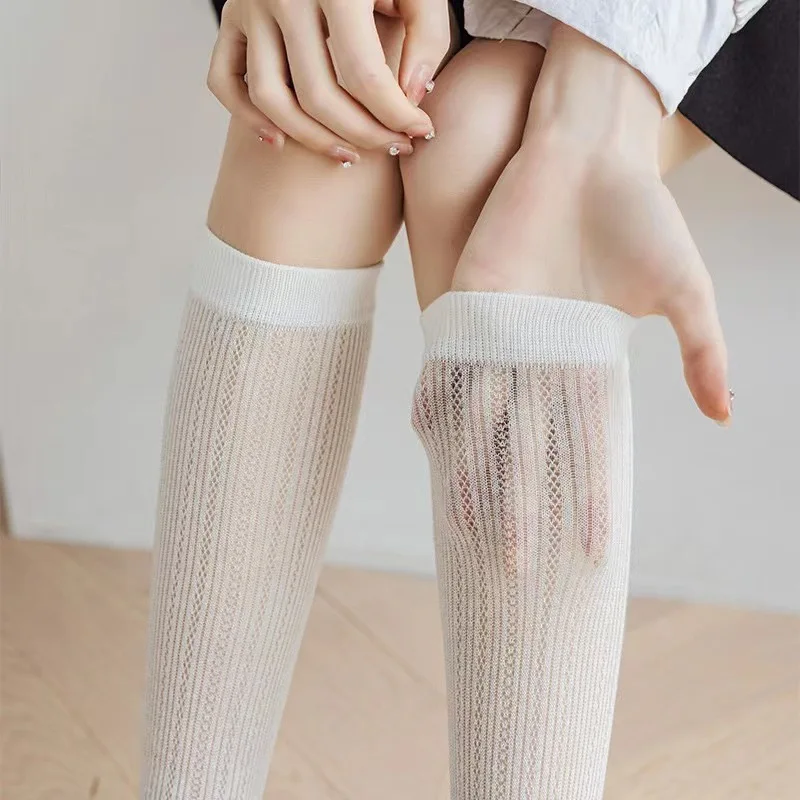 Летни открити тънки чорапи дишащи, дамски обикновена корейски чорапи-тръбички JK, сладки чорапи до коляното за момичета Sokken3