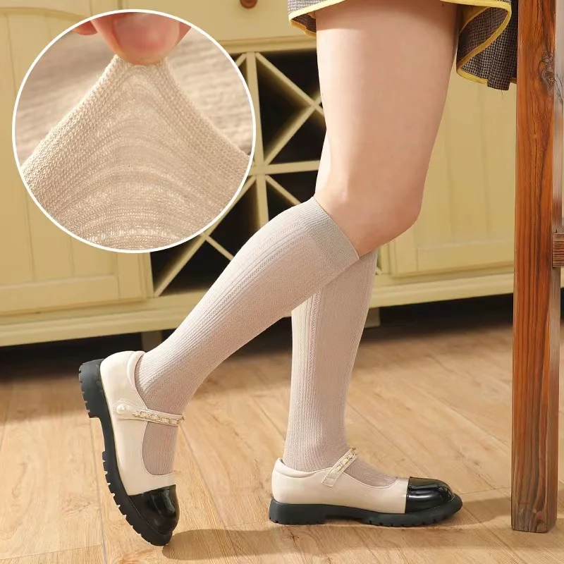 Летни открити тънки чорапи дишащи, дамски обикновена корейски чорапи-тръбички JK, сладки чорапи до коляното за момичета Sokken4