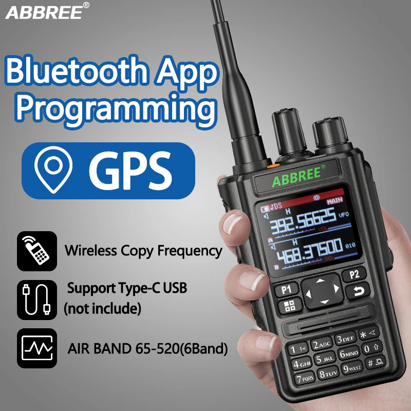 ABBREE AR-869 Преносима Радиостанция Bluetooth GPS Софтуер Радиостанцията 136-520 Mhz FM AM All Band Безжична Честота на архивиране USB 2-Полосное Радио0
