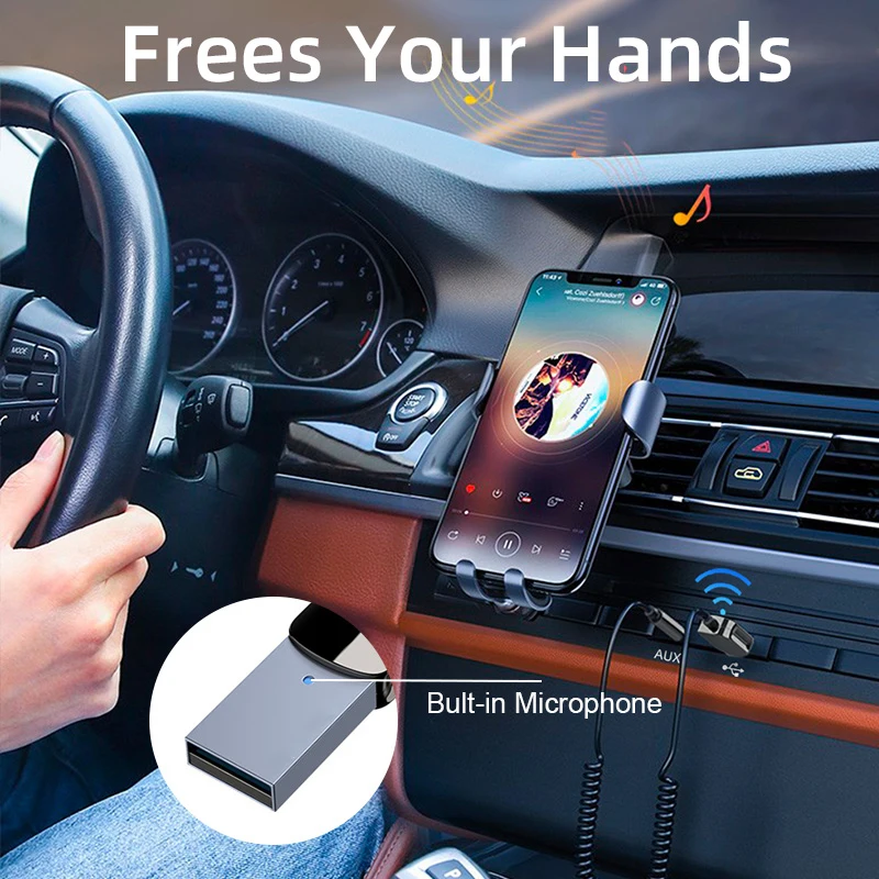 Автомобилен Bluetooth, Aux адаптер USB Power 3,5 мм жак Автомобилен Bluetooth 5.0 Аудио Aux приемник Комплект за свободни ръце за автомобил на радио Mp3 плейър1