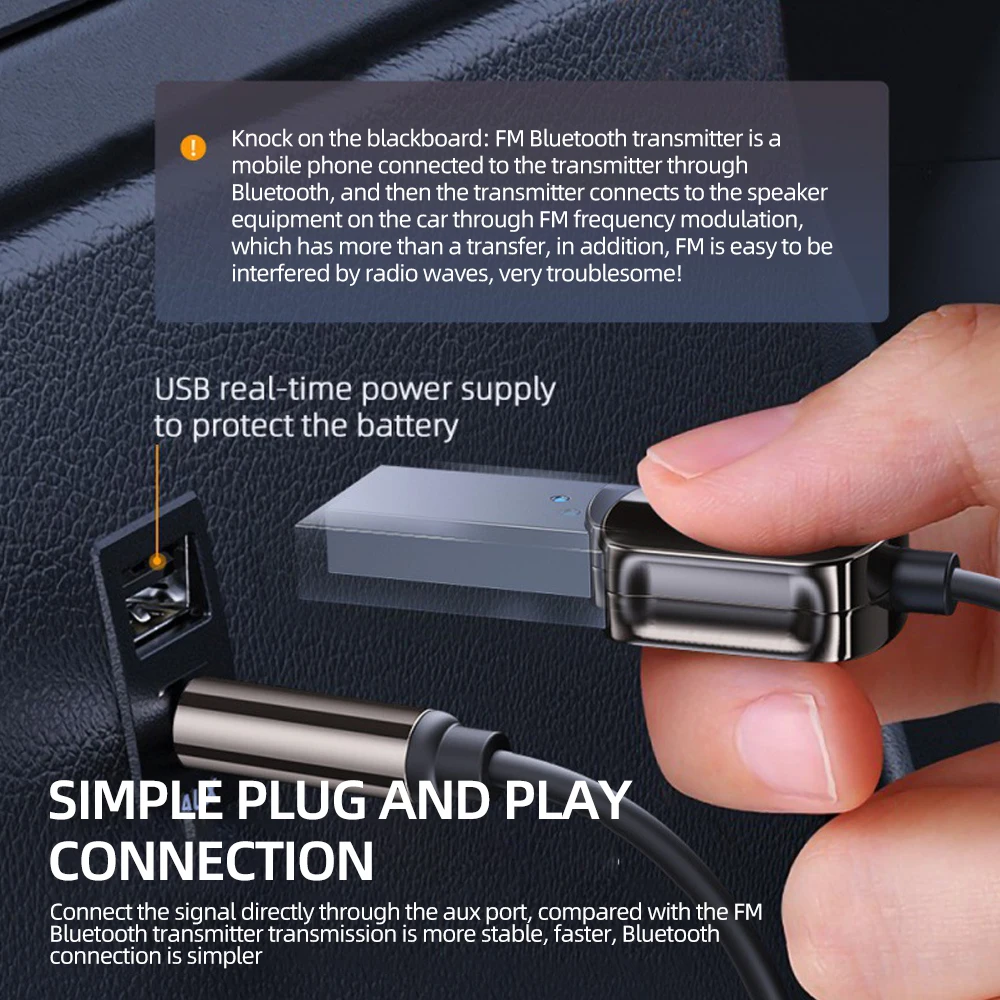 Автомобилен Bluetooth, Aux адаптер USB Power 3,5 мм жак Автомобилен Bluetooth 5.0 Аудио Aux приемник Комплект за свободни ръце за автомобил на радио Mp3 плейър2