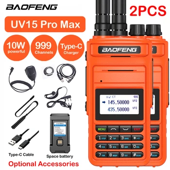 2 ЕЛЕМЕНТА Baofeng UV-15 Pro Max Преносима радиостанция 999 канала 10 W Висока мощност на VHF UHF Ham CB Радио Далечни разстояния двойна лента Обновен UV5R
