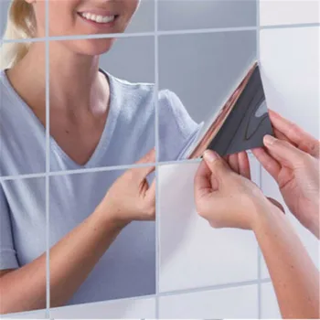 9 бр./компл. Квадратна огледални плочки, Самозалепващи квадратна стикер на стената, начало декор за баня, водоустойчив огледално стикери за стена