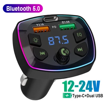 Bluetooth 5,0 Безжичен FM Трансмитер Type-C PD Бързо Зареждане, Двойно USB Зарядно Устройство, Автомобилен FM Модулатор Хендсфри, TF Карта, U-Диск Плейър