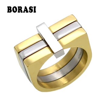 BORASI, модерно класически годежен пръстен с кръст, за мъже и жени, златен/сребърен цвят, матово метални пръстени за партита от неръждаема стомана
