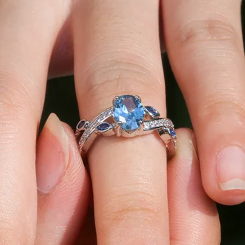CAOSHI Класическата овална форма, пръстени със син кристал и камък, переплетенный дизайн, изискан дамски бижута, ежедневното фраза, Високо качество