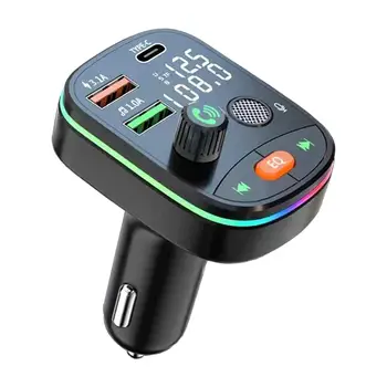 FM трансмитер Цветни атмосферни светлини PD Двойно зареждане чрез USB Лесен за инсталация, MP3 плейър, Безжичен Bluetooth FM радио адаптер