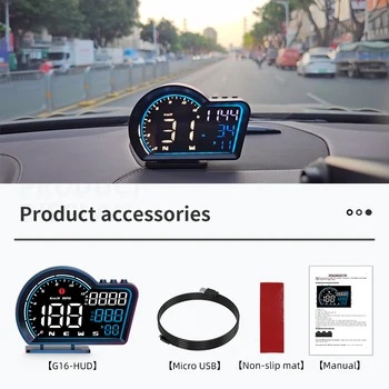G16 Нов централен дисплей Автоматичен дисплей на GPS Интелигентен сензор за авто HUD Дигитален километраж с Превишена скорост Крадец аларма за Напомняне за умората при шофиране
