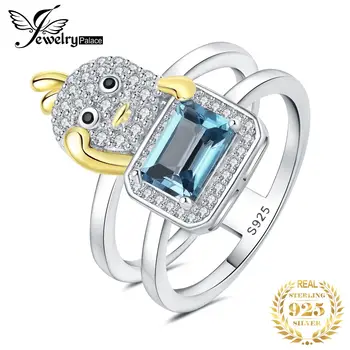 JewelryPalace, ново прием, жълта патица, emerald кройката, автентичен Лондонски син топаз S925, сребърен пръстен за жени, подарък