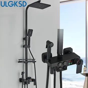ULGKSD Термостатичен комплект за душ Кран за баня Смесител за душ с жидкокристаллическим цифров дисплей Набор от смесители за 4-те вида душ системи
