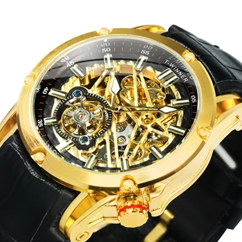 Автоматични механични часовници Tourbillon Skeleton за мъже със светещи стрелки, военни, спортни часовници, луксозен марка, гума кожена каишка