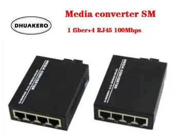 безплатна доставка AB283 оптичен медиаконвертер радиоприемник SM 10/100 м 1 влакна + 4 RJ-45