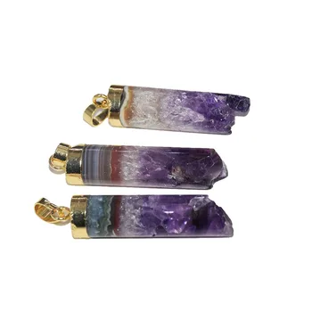 Виолетовият необработанное кристалното дамско колие с жеодовыми друзистыми камъни, висулки, дамско дълго бижу 