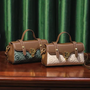 Дамски луксозна чанта през рамо, с Висококачествена Чанта с капак в контрастен цвят, модерна чанта през рамо за междуградски пътувания с писмото принтом