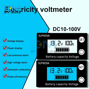 Индикатор за капацитет на батерията DC8V-100V Литиева LiFePO4 Автомобилен мотор волтметър Цифров дисплей Сензор за напрежение 12 В 24 В 48-72 В