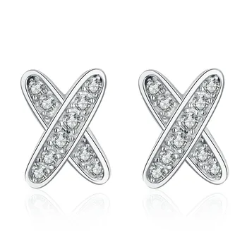 Истински муассанит минава diamond тест Обеци-карамфил за жени от 100% 925 сребро във формата на буквата X, за сватбени партита Бижута подарък