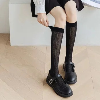 Летни открити тънки чорапи дишащи, дамски обикновена корейски чорапи-тръбички JK, сладки чорапи до коляното за момичета Sokken
