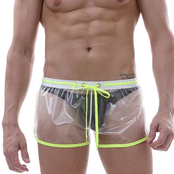 мъжки прозрачно еротично бельо от PVC, мъжко еротично бельо, прозрачни, приятни за кожата секси шорти 1041-DK