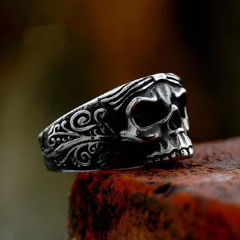 Нов Дизайн, мъжки пръстени с резным цветисти черепа от неръждаема Стомана, пънк-готически модерен подарък за мъже-приятели, колоездачи, бижута на едро