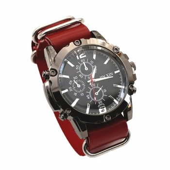 Нова показалка кварцови електронни часовници червено-кафява кожена каишка мъжки часовник гривна Подарък декорация