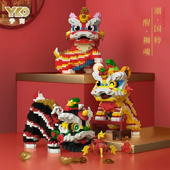 Танц на Лъва, микро Строителни блокове, китайска коледна събрана модел, приветствующая Лъв, мини-фигурка от тухли, играчка за детско подарък