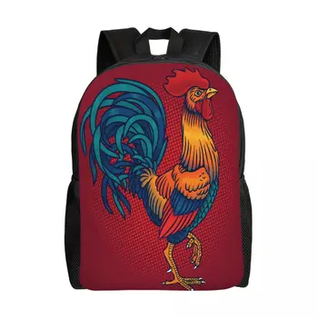 Училищна чанта, 15-инчов раница за лаптоп, ежедневна Чанта през рамо, пътен цветни раница с Петел, Mochila