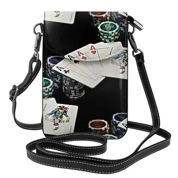 Чанта през рамо за покер, Poker Night Travel Студентски Дамски чанти Модерен кожен портфейл, в ретро стил