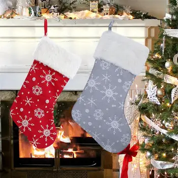 Чорапи за Коледно парти, Коледни Чорапи, за Многократна употреба Възли Коледни Чорапи с Плюшено Покрив във формата на Снежинки, за Празнични Партита